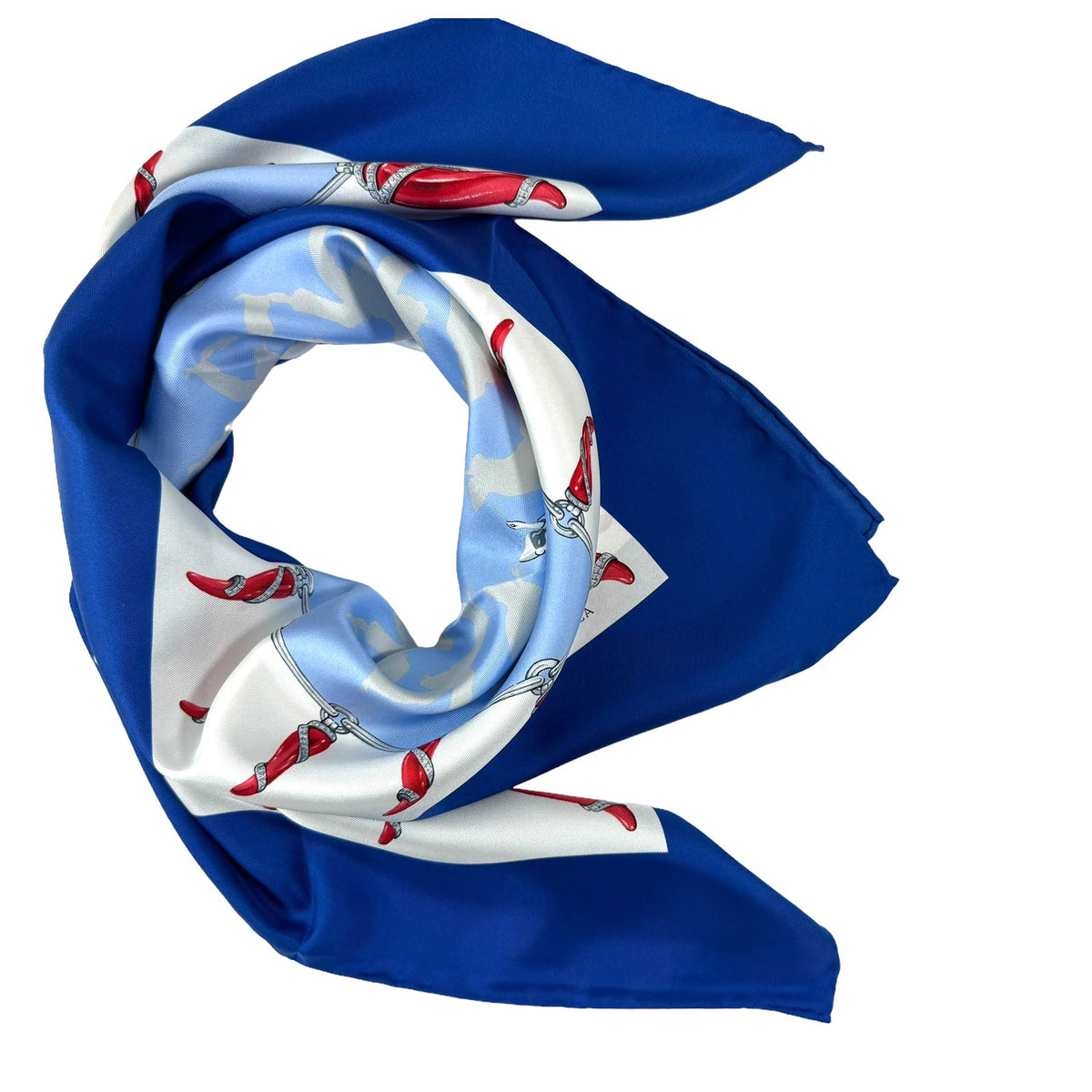 Marinella Scarf Royal Blue with Red Lucky Horn &amp; Pulcinella Mask 