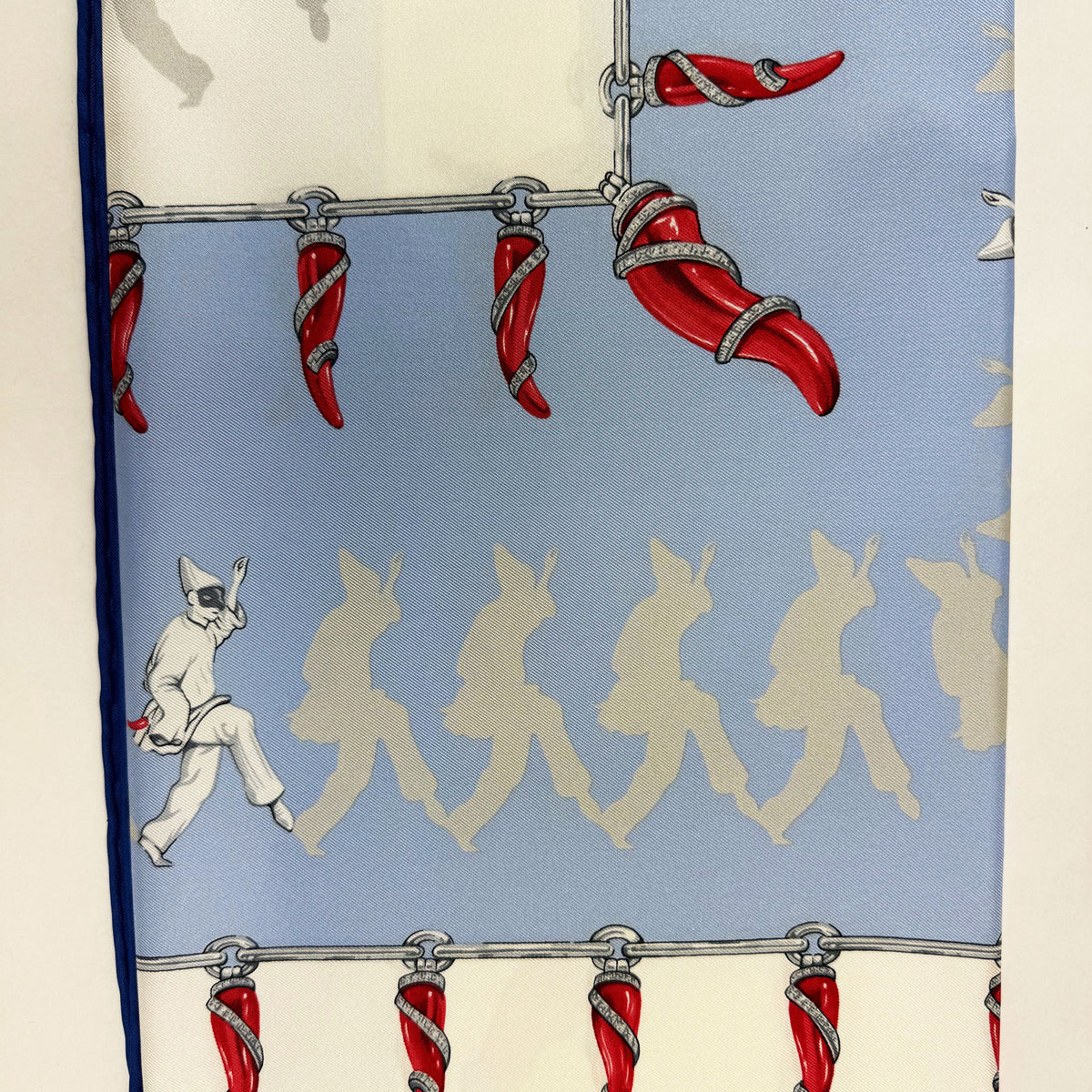 E. Marinella Scarf Royal Blue with Red Lucky Horn &amp; Pulcinella Mask - Twill Silk Foulard SALE