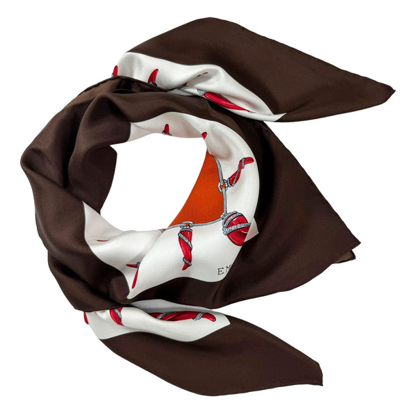 E. Marinella Scarf Dark Brown Lucky Horn & Pulcinella Mask - Twill