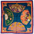 E. Marinella Scarf Turquoise Orange Purple Folding Fans & Tassel Design - Twill Silk Square Foulard