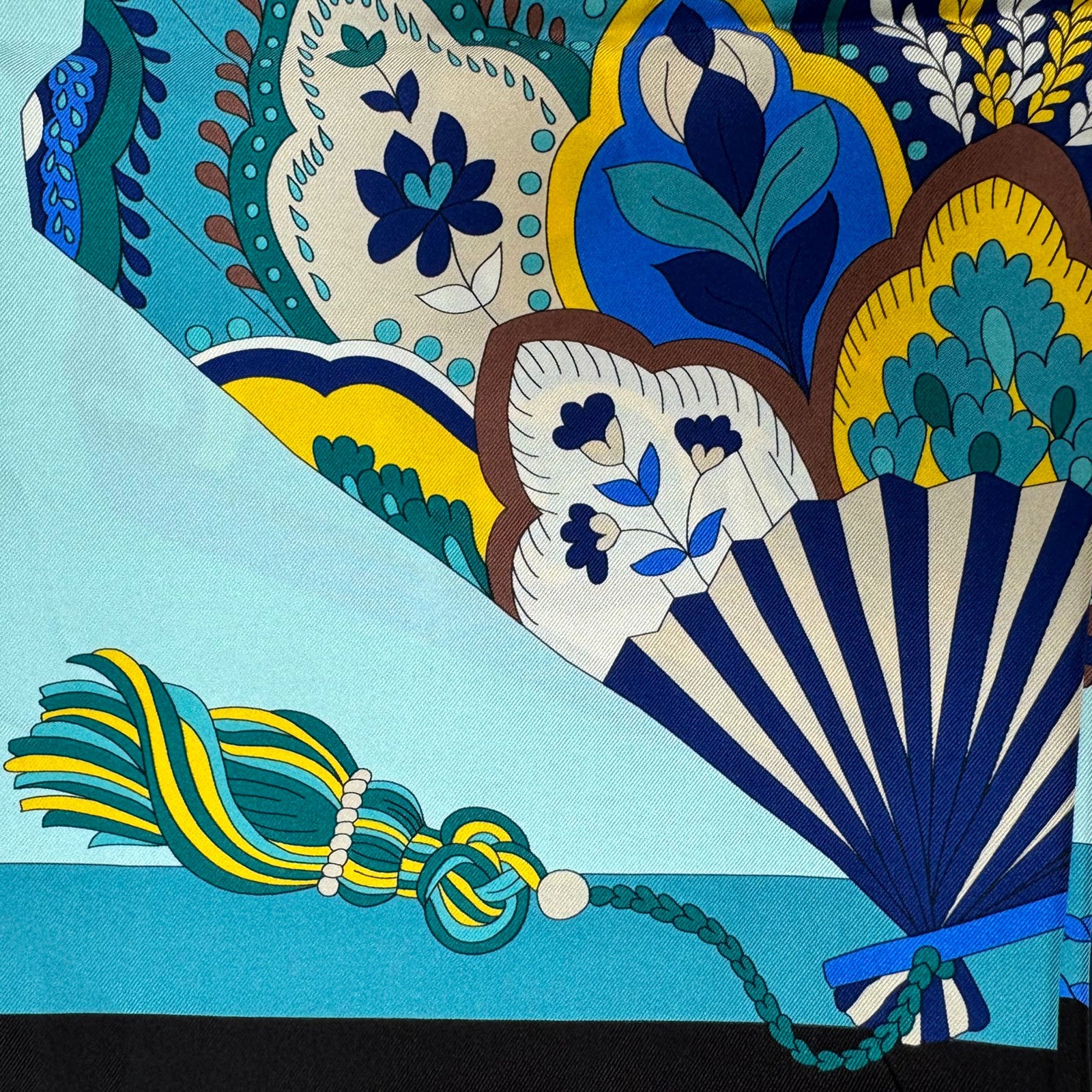 Marinella Scarf Blue Teal Brown Fan