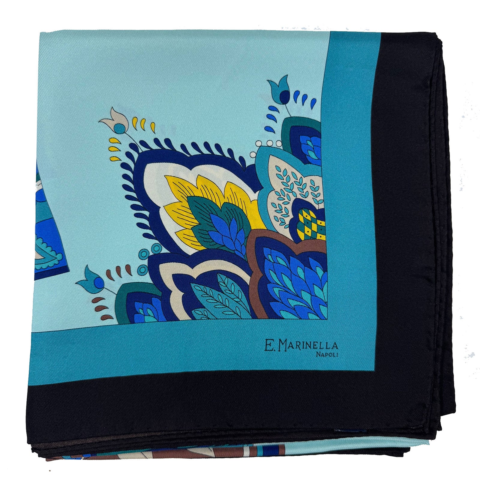 Marinella Scarf Blue Teal Brown Fan