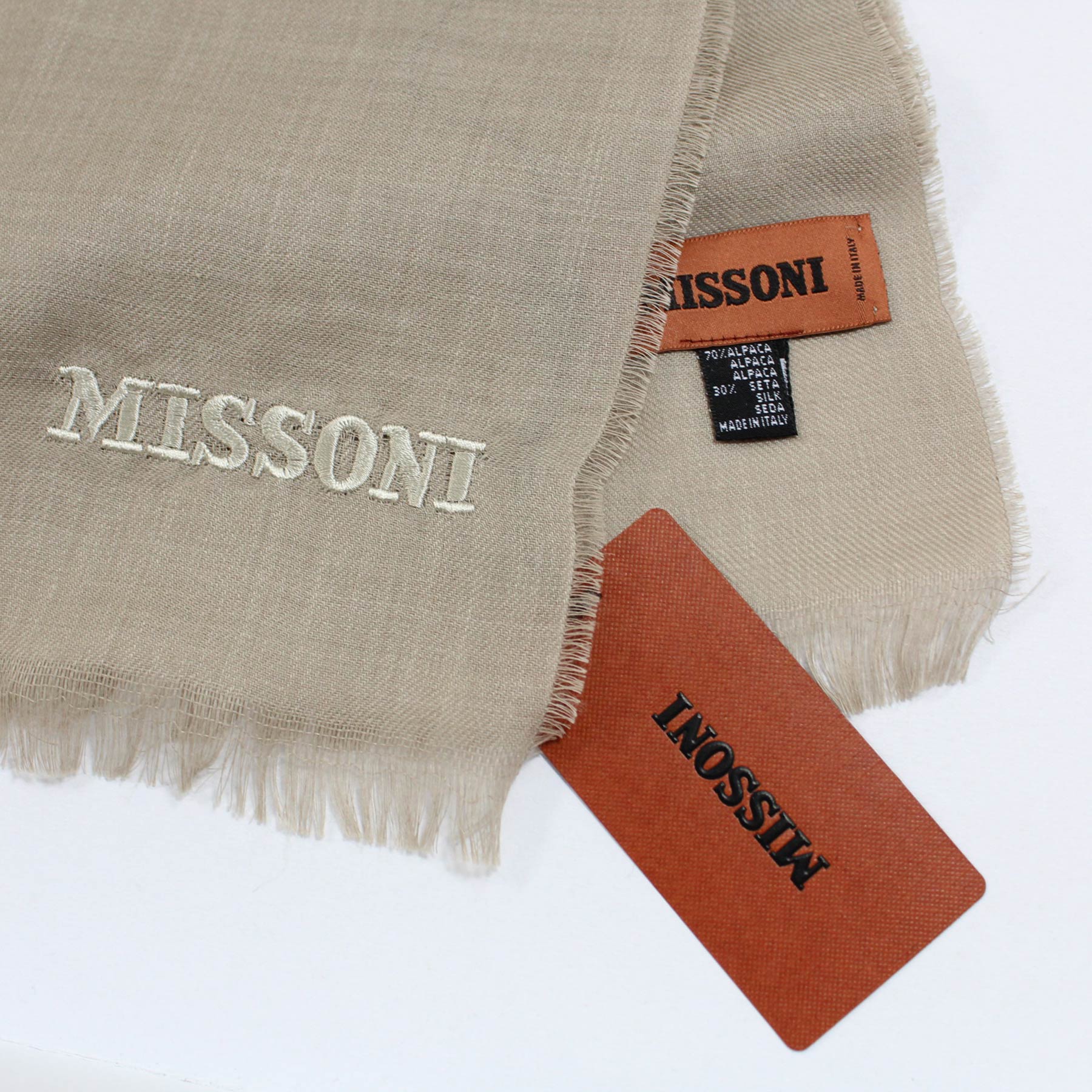 Missoni Scarf Beige Design Lightweight Alpaca Silk Designer
