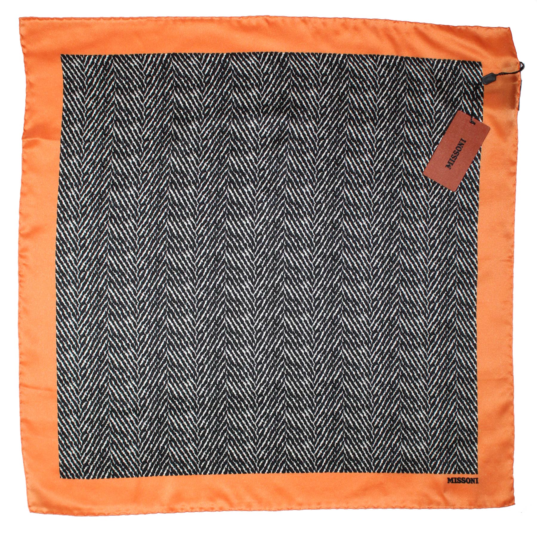 Missoni Small Silk Scarf Black Herringbone Orange