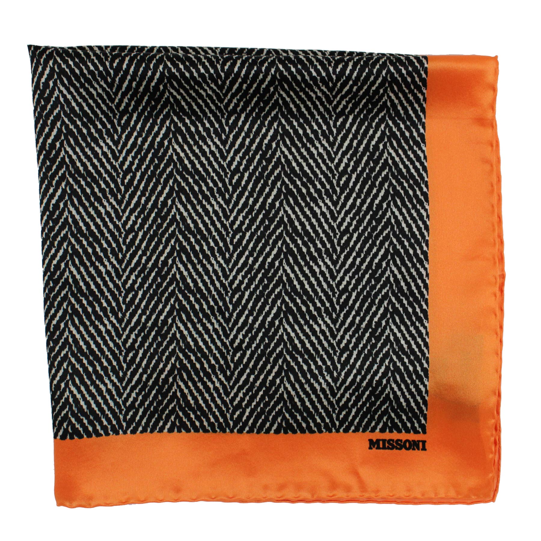 Missoni Small Silk Scarf Black Herringbone Orange