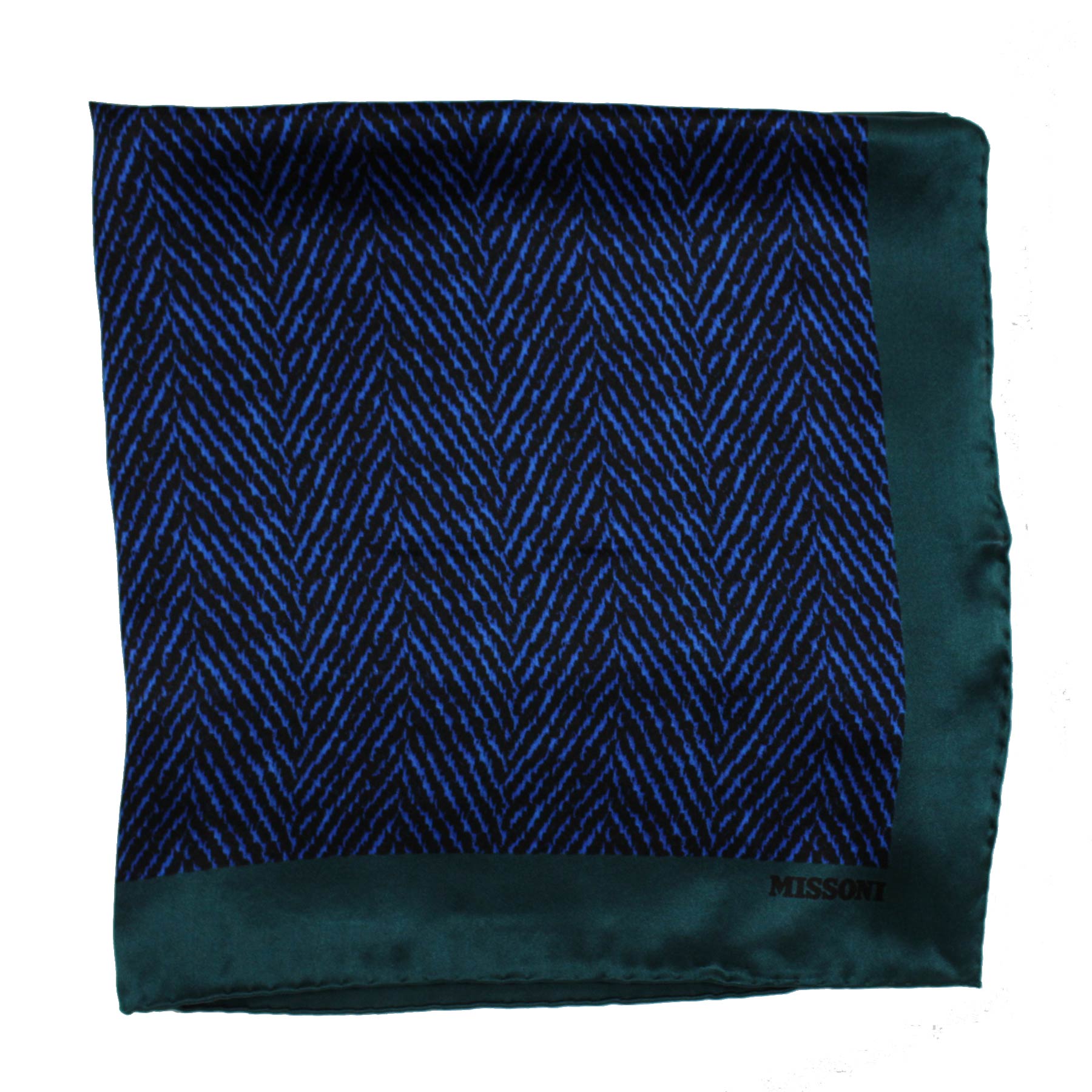 Missoni Small Silk Scarf Royal Blue Herringbone Green