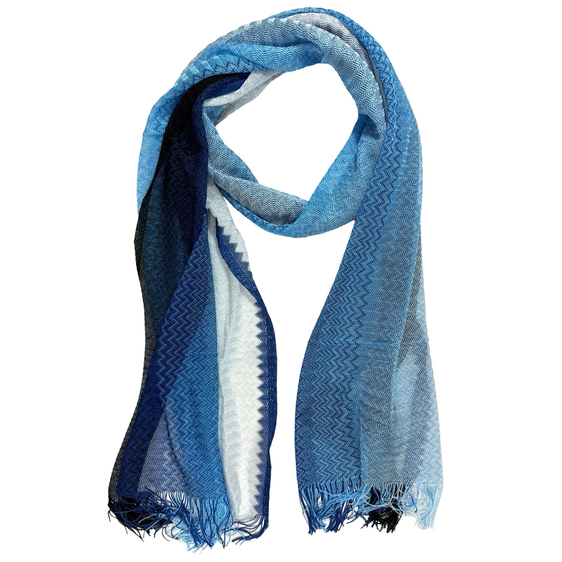 Missoni Scarf Blue Chevron Design Women Designer Shawl Como Milano