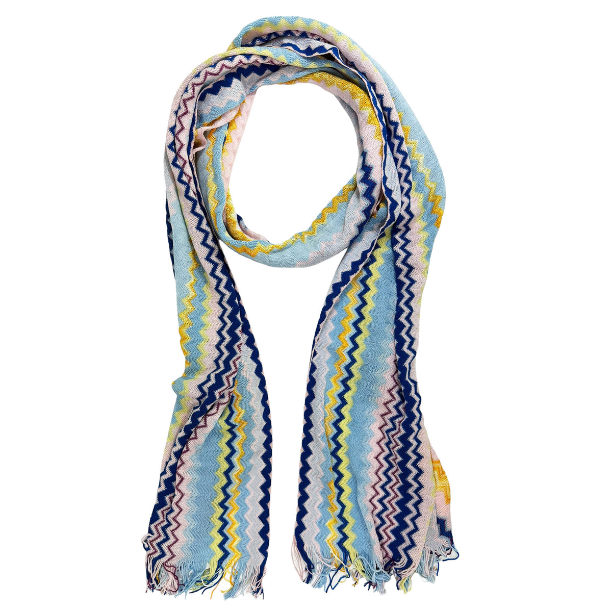 Missoni Scarf Pink Blue Yellow Chevron - Women Designer Shawl