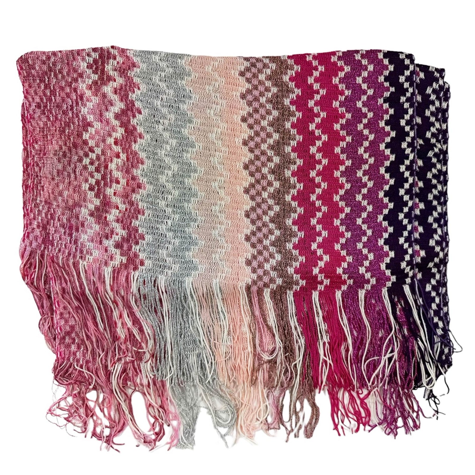 Missoni Scarf Pink White Cranberry Zigzag Pattern Women Designer Shawl SALE