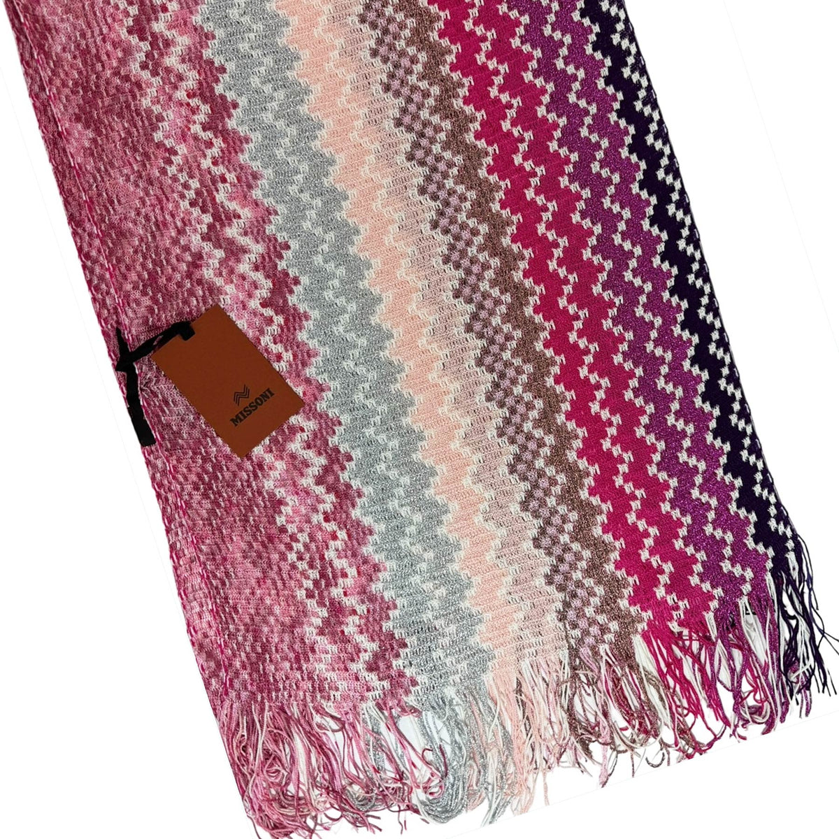 Missoni Scarf Pink White Cranberry Zigzag Pattern Women Designer Shawl SALE