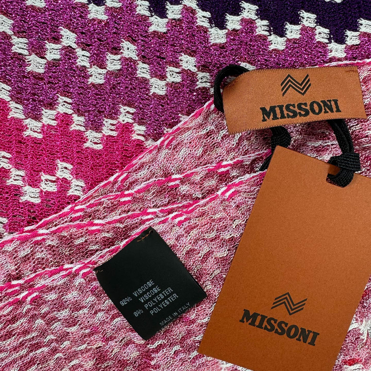 Missoni Scarf Pink White Cranberry Zigzag Pattern Women Designer Shawl SALE