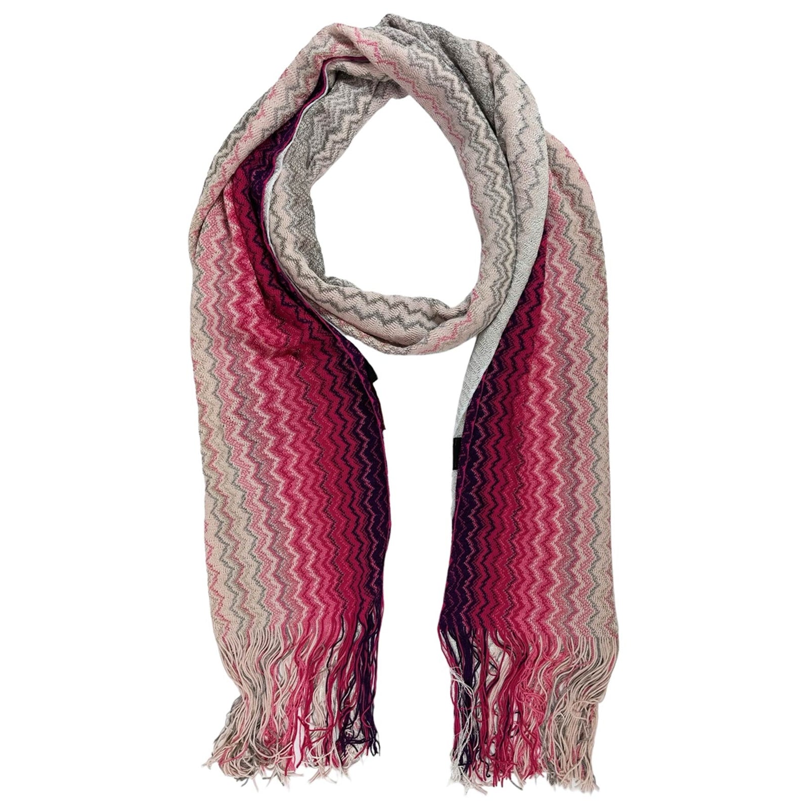 Missoni Scarf Pink White Gray Zigzag Pattern - Women 