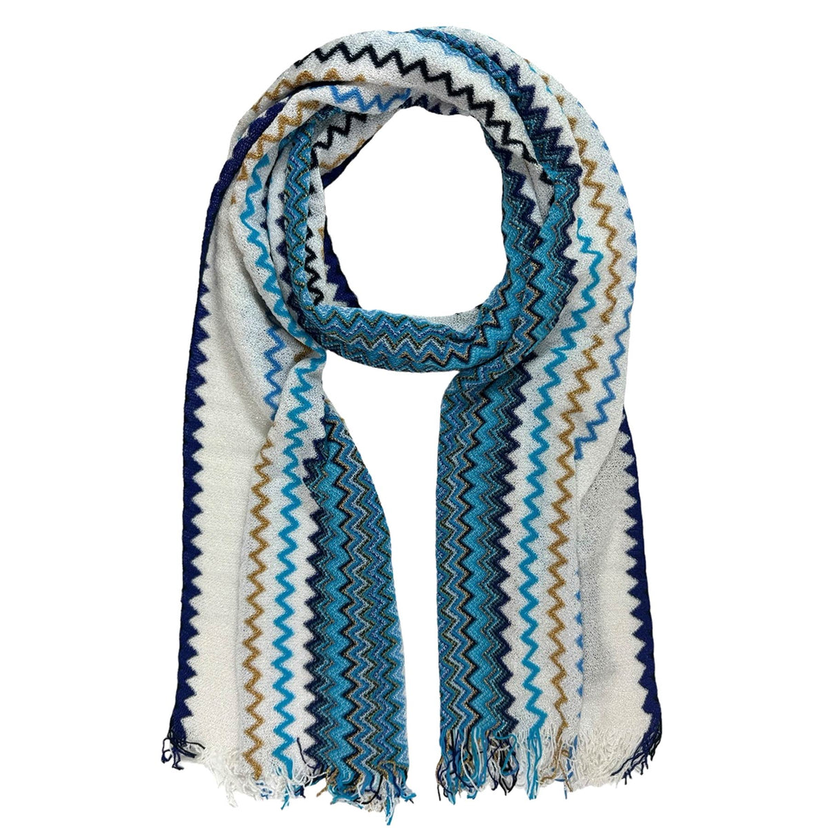 Missoni Scarf Aqua White Olive-Gold Chevron Design - Women Designer Shawl SALE