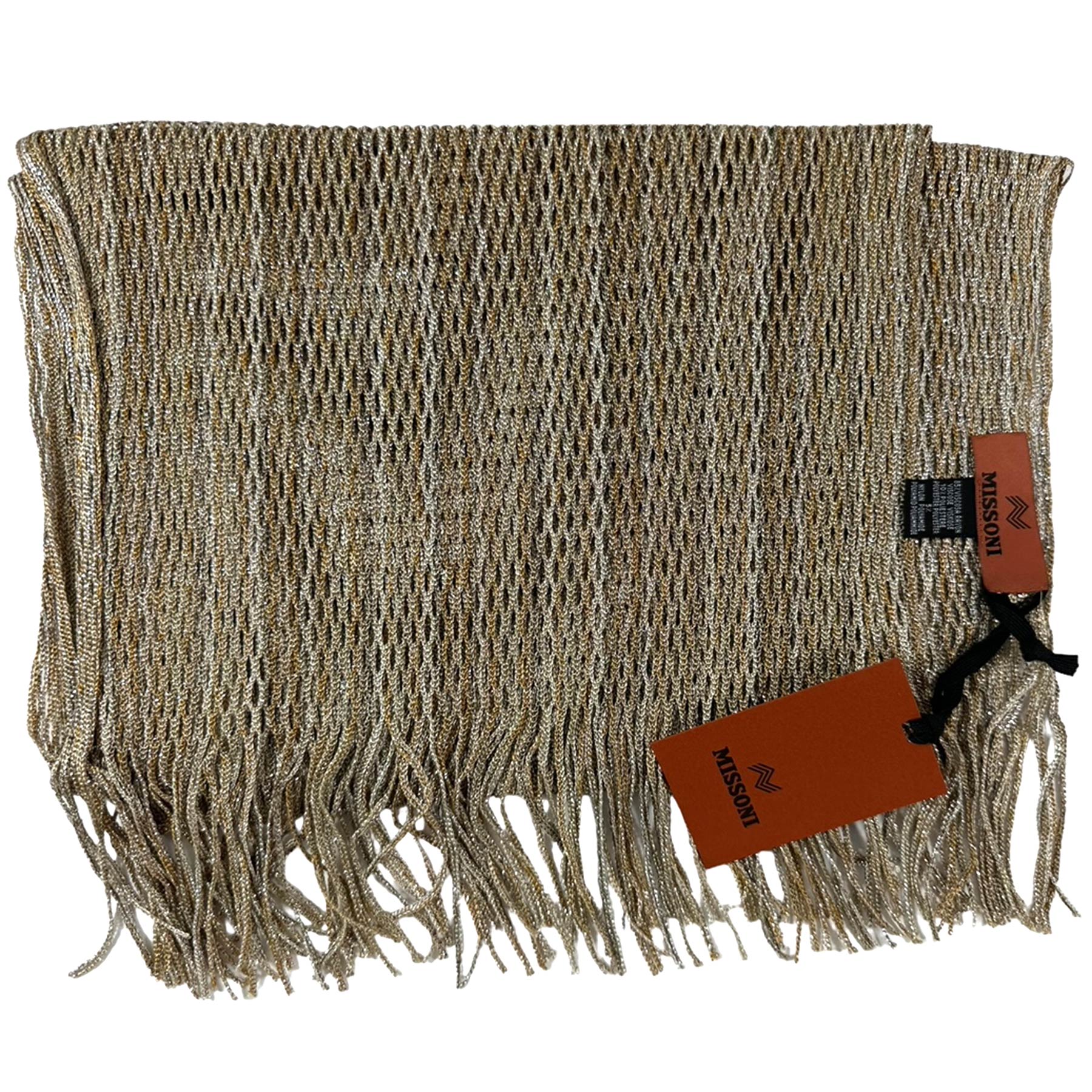 Missoni Scarf Beige Taupe Silver Design Loose Knit Women