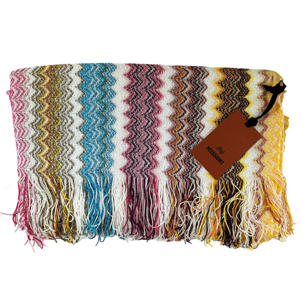 Missoni Scarf White Pink Orange Blue Zig Zag Design - Women