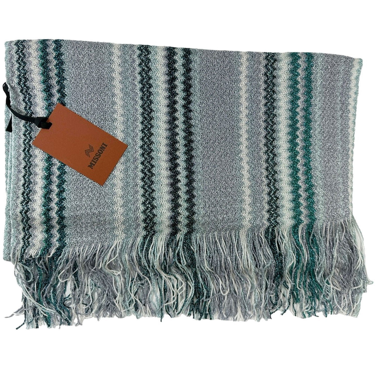 Missoni Scarf Emerald Green Gray Chevron Design - Linen Viscose