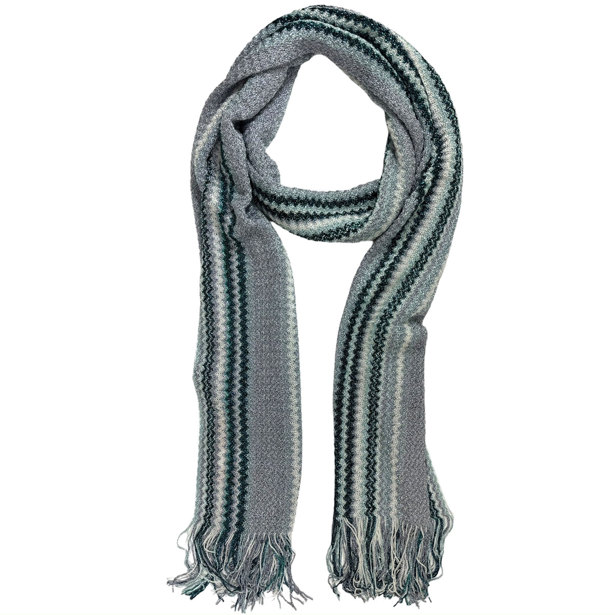 Missoni Scarf Emerald Green Gray Chevron Design - Linen Viscose