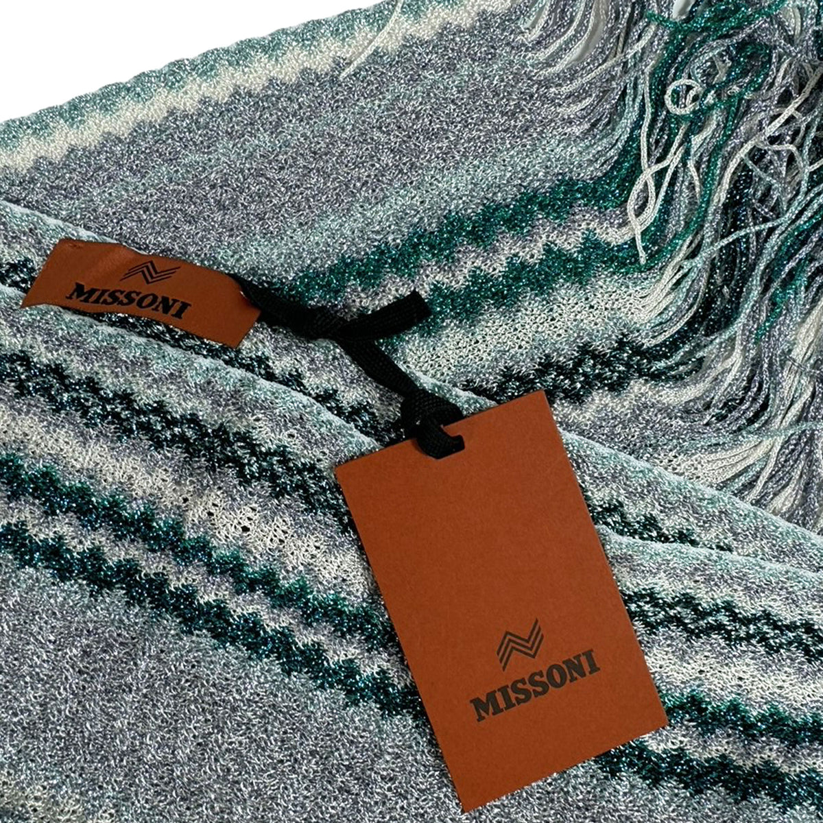 Missoni Scarf Emerald Green Gray Chevron Design - Linen Viscose