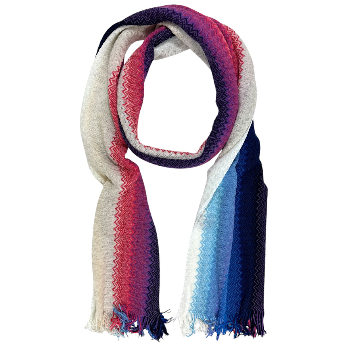 Missoni Scarf Blue Pink White Design - Women Wool Shawl