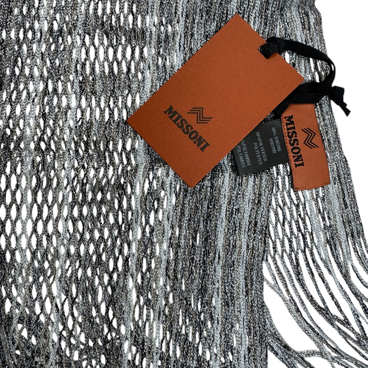 Missoni Scarf Gray Silver Design - Loose Knit Women Designer Shawl