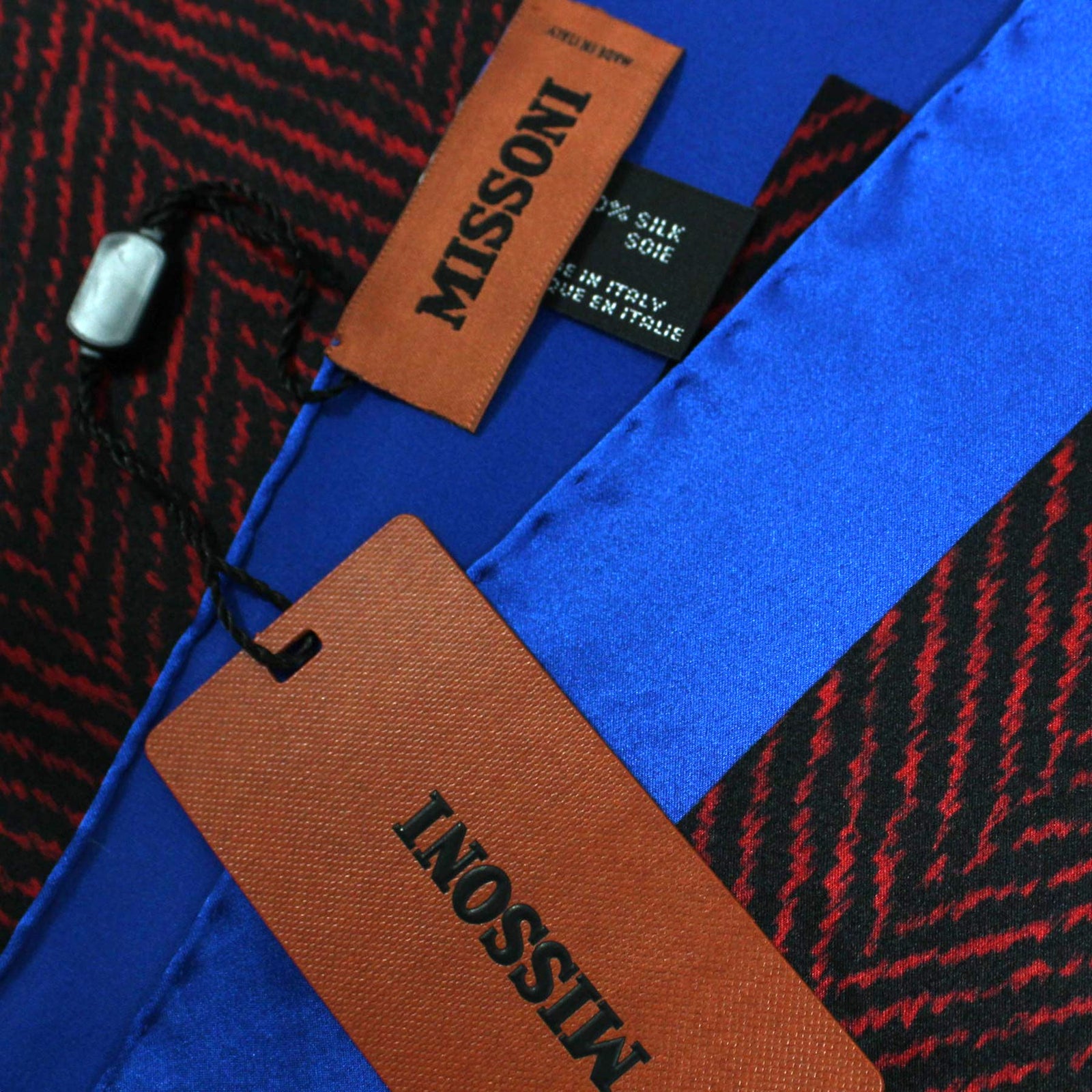Missoni Small Silk Scarf Royal Blue Fire Red Black FINAL SALE