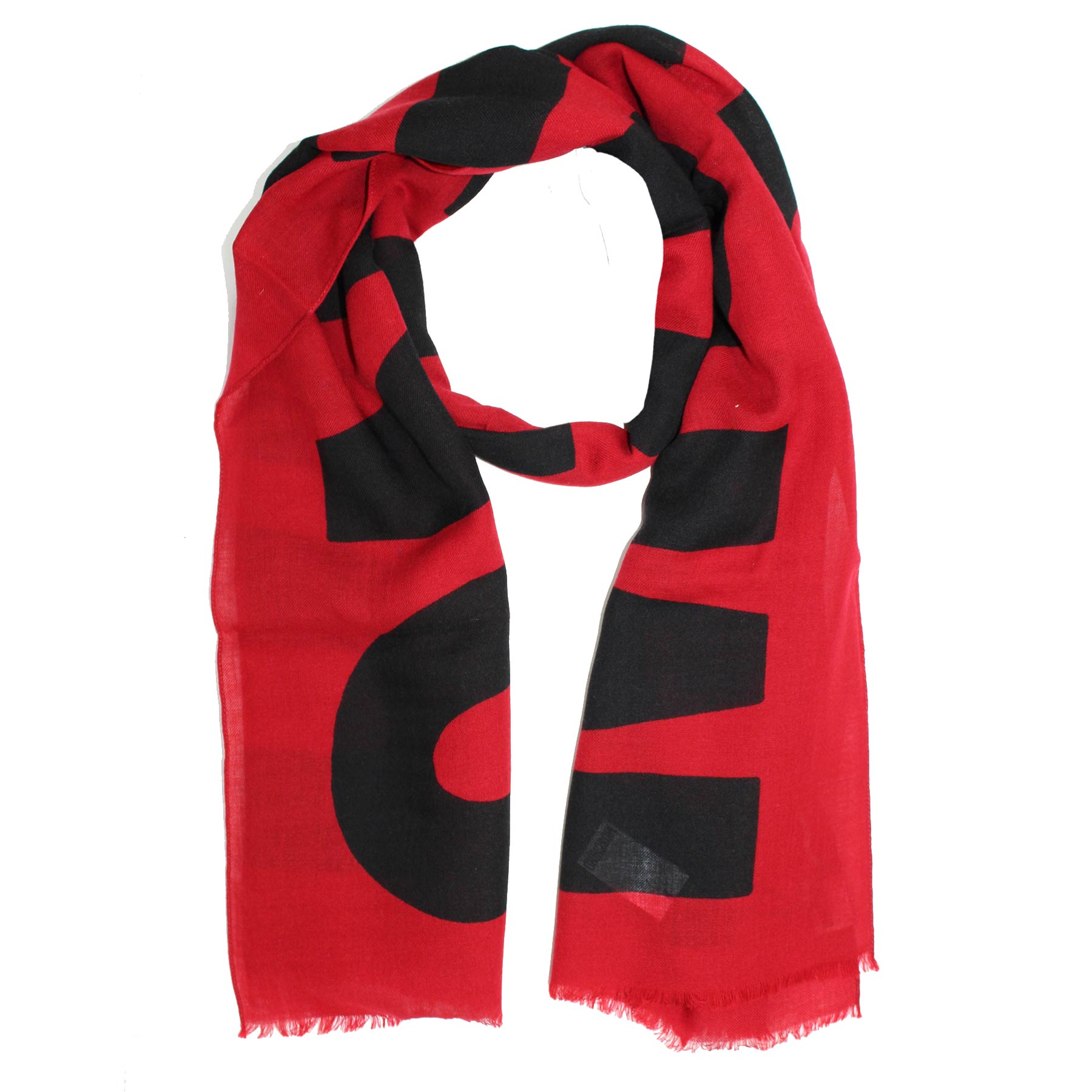 Moschino Scarf Red Black Logo - Wool Shawl