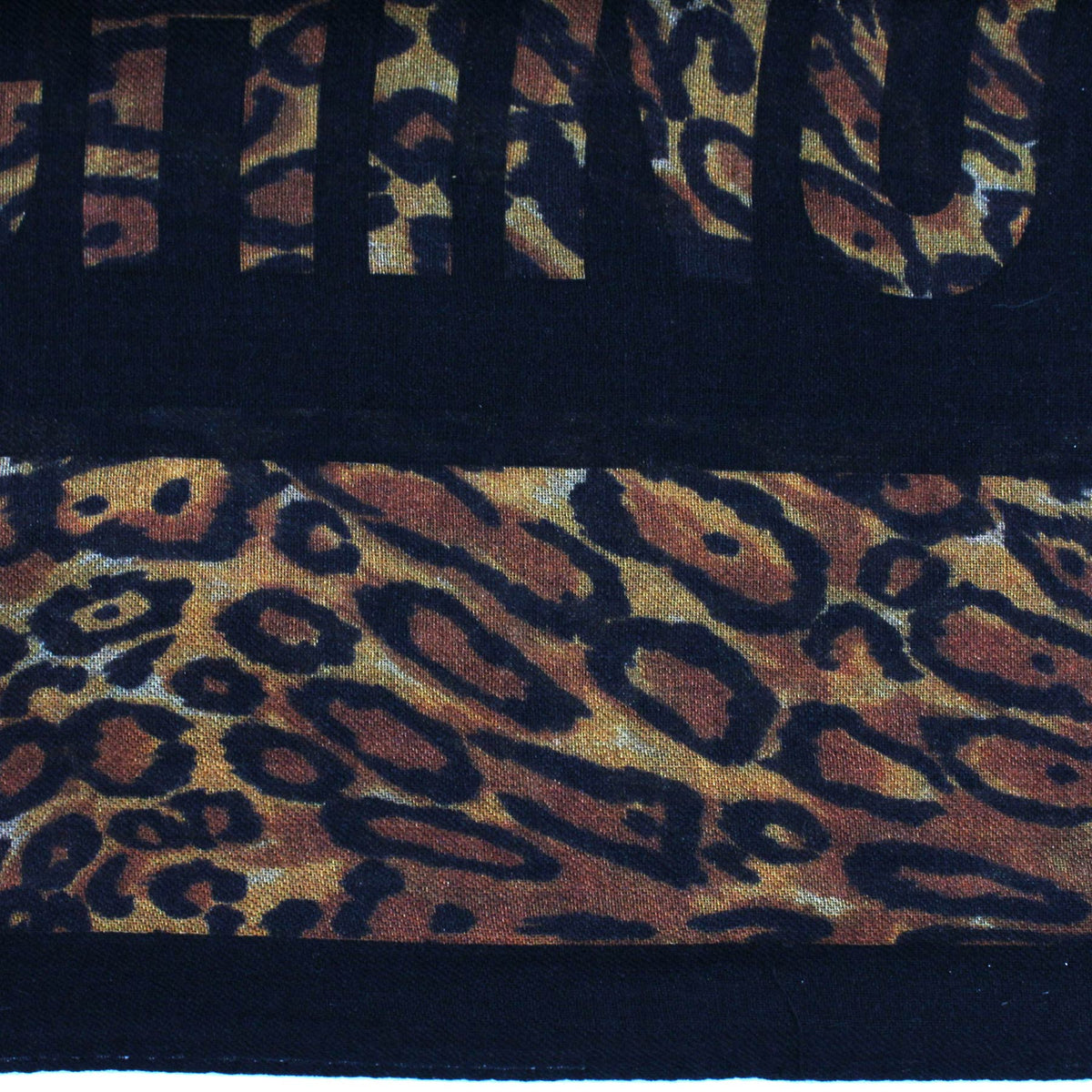 Moschino Scarf Black Logo Leopard Design - Wool Silk Shawl