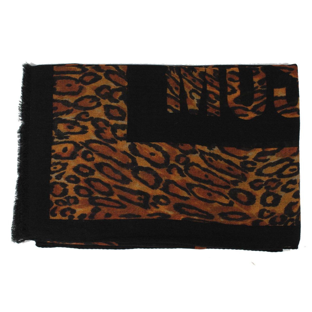 Moschino Scarf Black Logo Leopard Design - Large Wool Silk Shawl