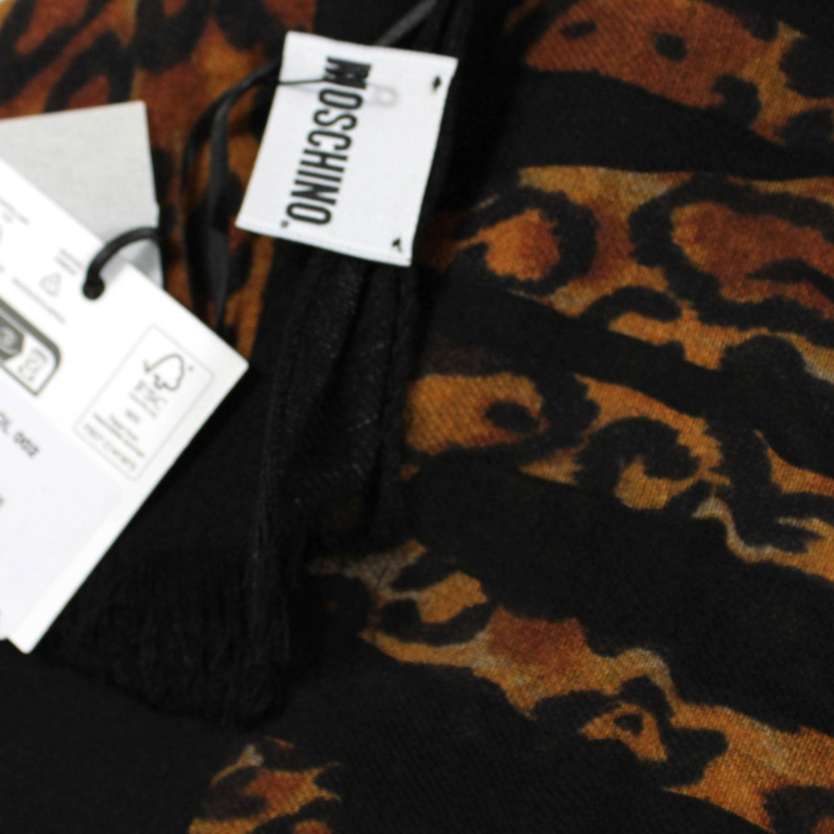 Moschino Scarf Black Leopard Design - Wool Silk Shawl