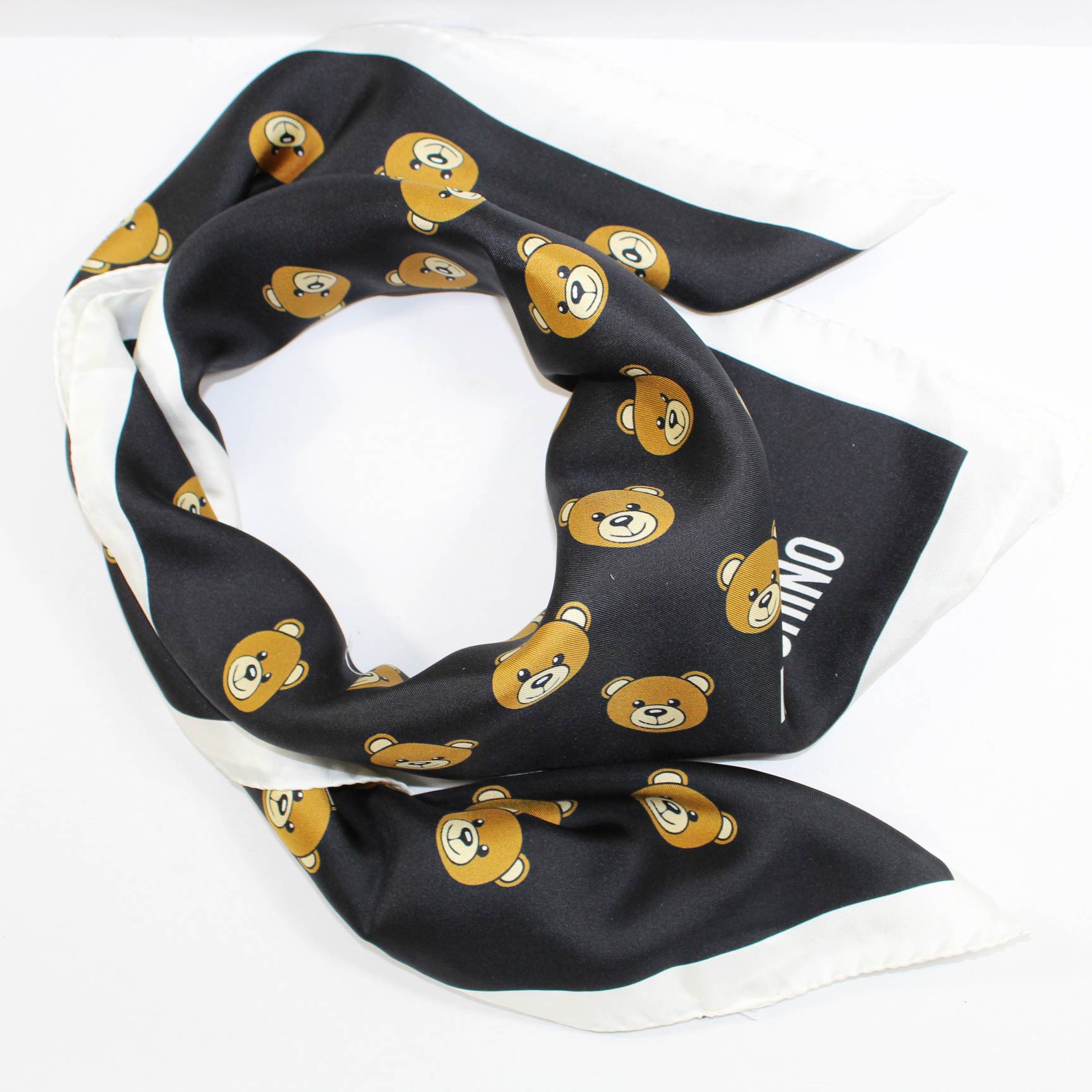 Moschino Scarf All Over Moschino Teddy Bear Large Square Silk Foular Como Milano