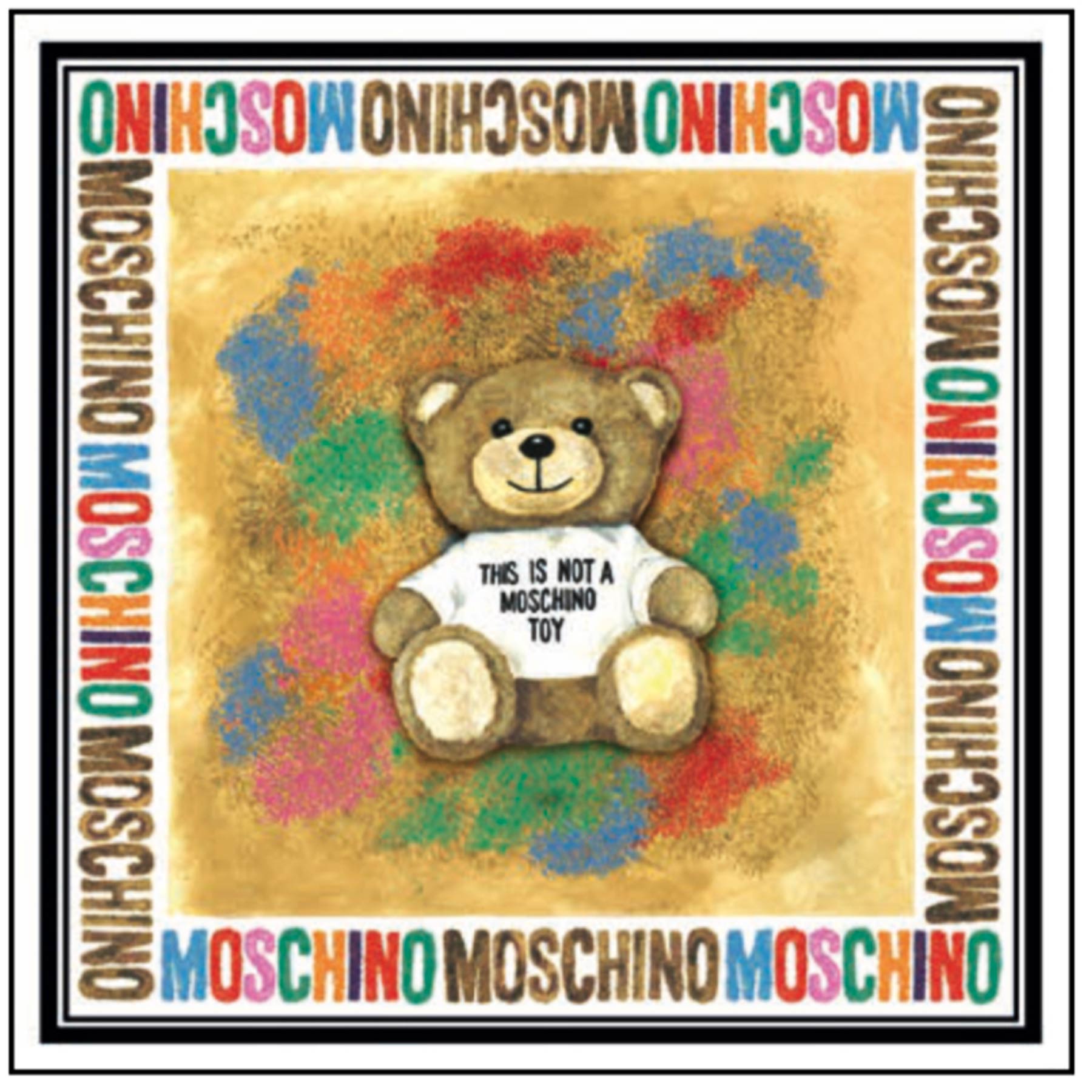 MOSCHINO シルクスカーフ クマデザイン Moschino Scarf Floral Toy Bear Design - Square Silk Foulard