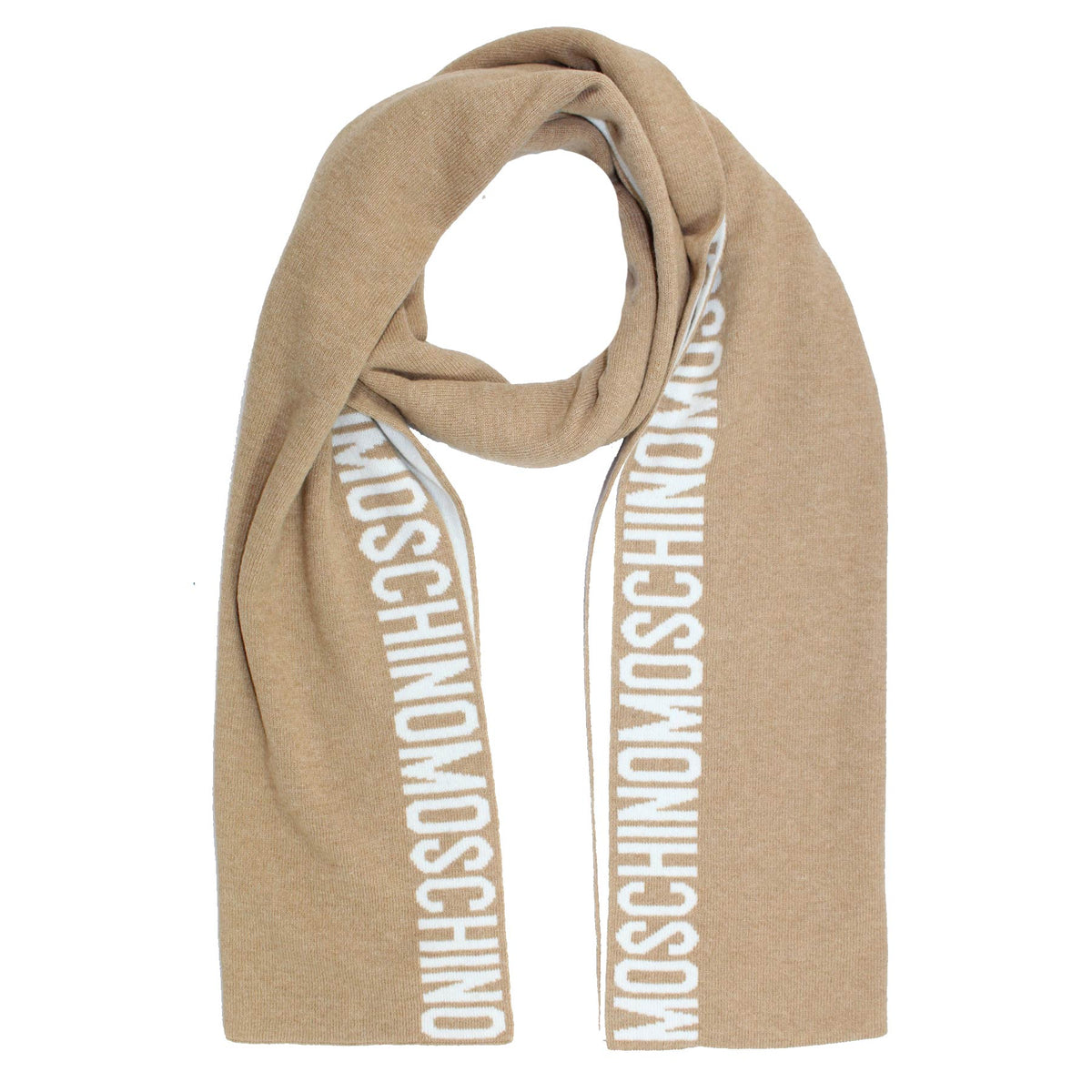 Moschino Scarf Beige White Lettering Logo