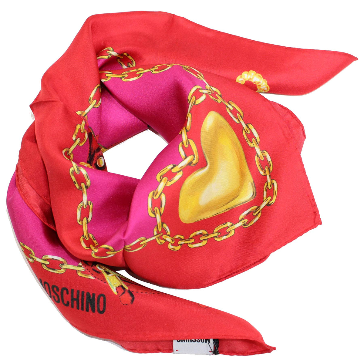 Moschino Silk Scarf Red Hot Pink Gold 