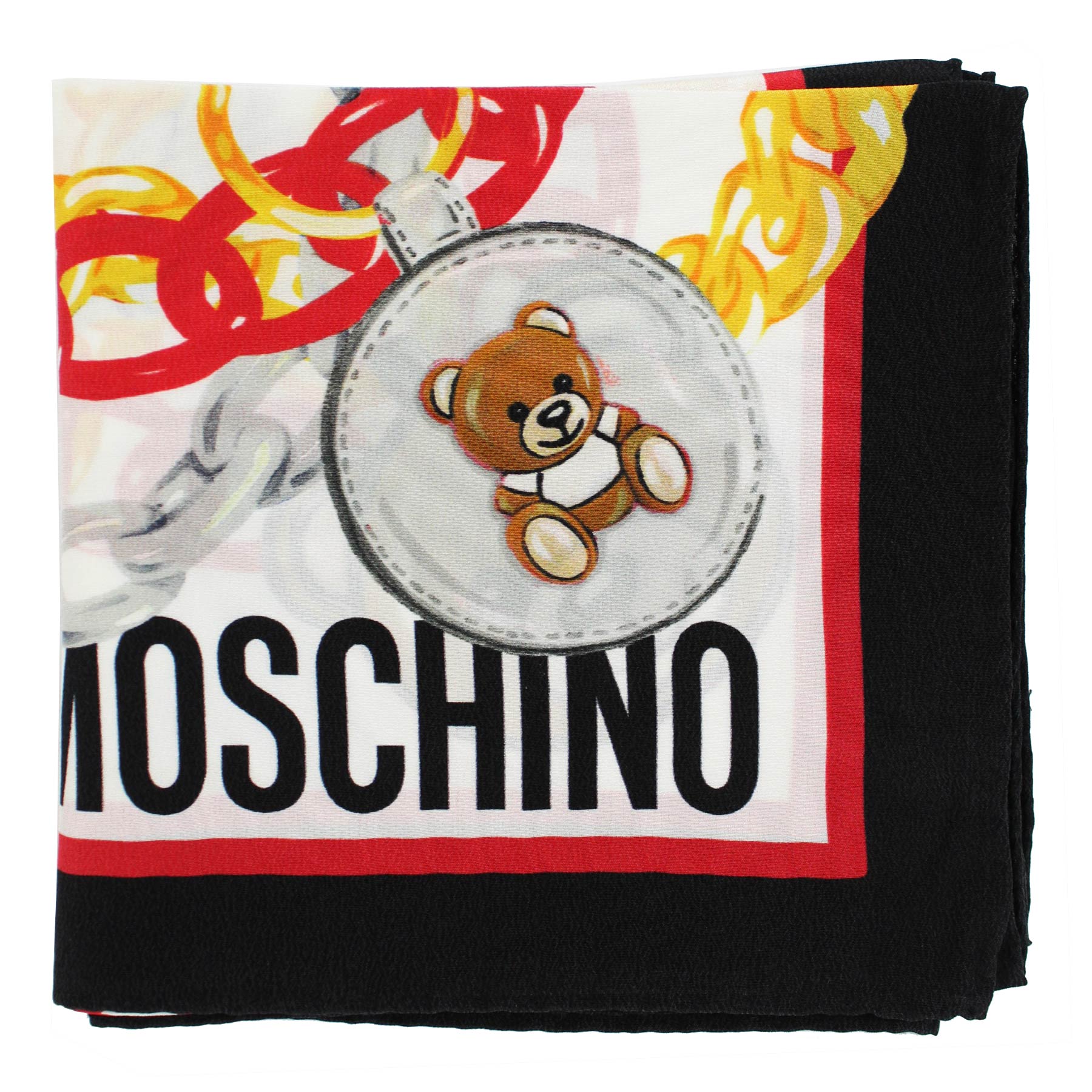 Moschino Silk Scarf White Black Red Gold Bracelet Chain Novelty