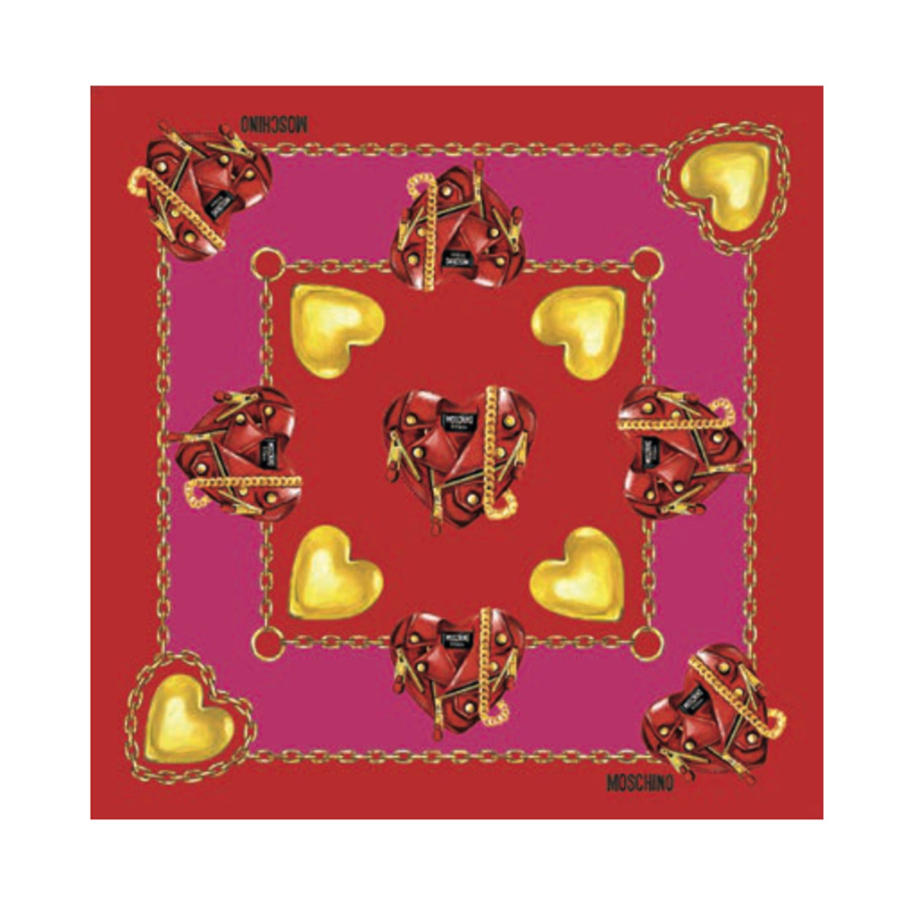 Moschino Silk Scarf Red Hot Pink Gold Moschino Heart Accessories