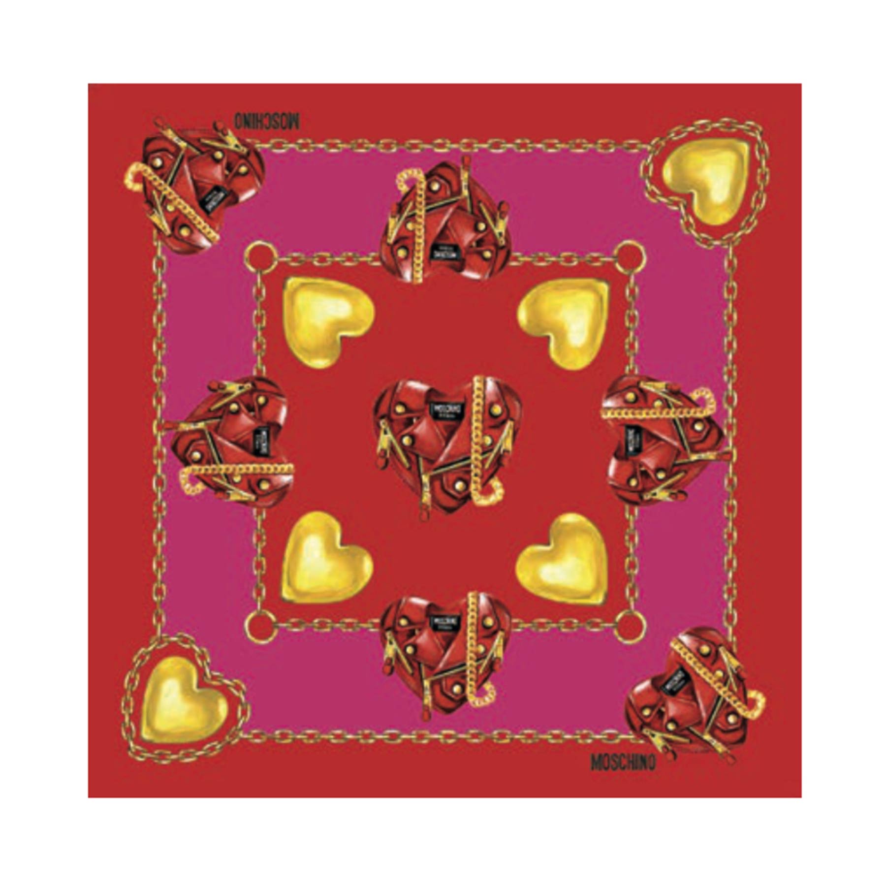 Moschino Silk Scarf Red Hot Pink Gold 