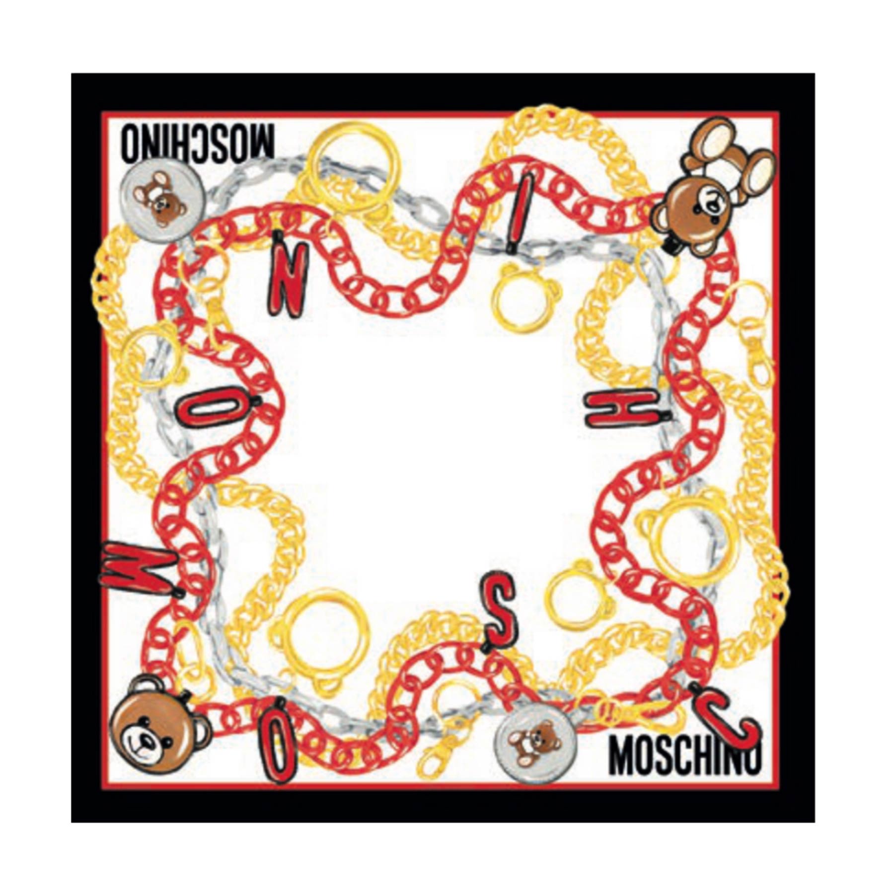 Moschino Silk Scarf White Black Red Gold Bracelet Chain Novelty