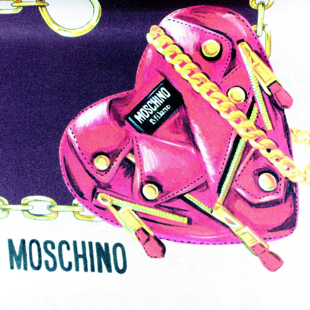 Moschino Silk Scarf Pink Purple Gold Heart &amp; Accessories - Medium Square SALE