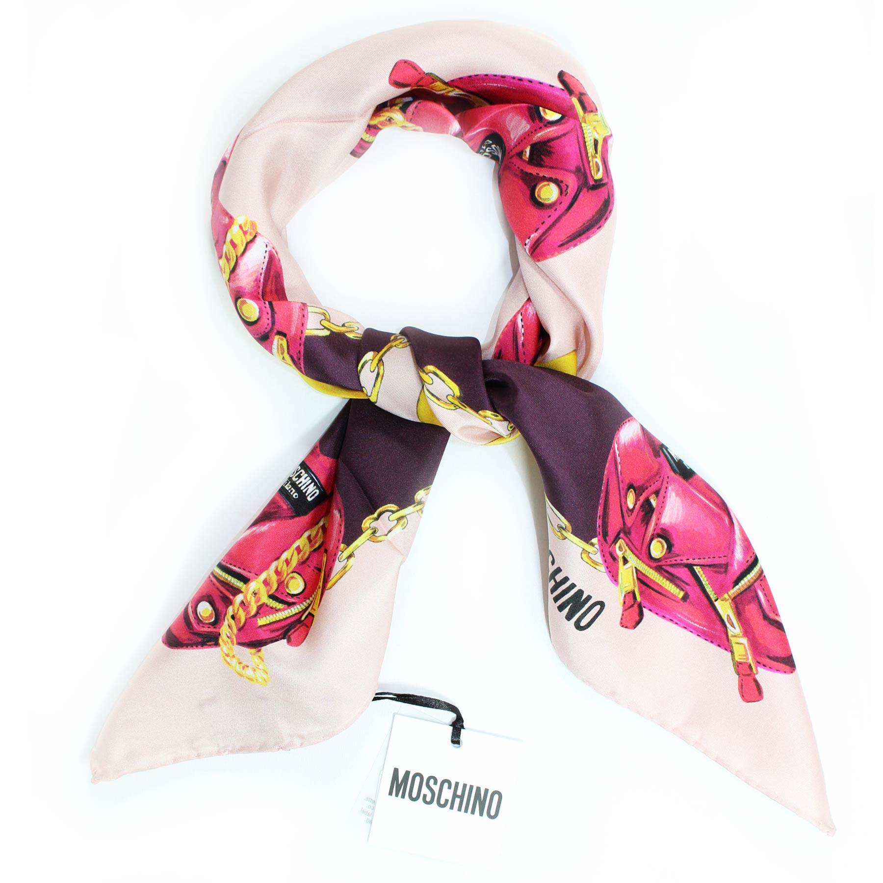 Moschino Silk Scarf Pink Purple Gold Heart & Accessories - Medium