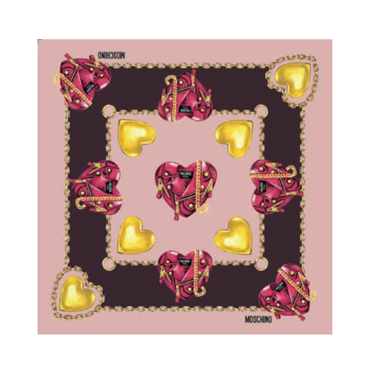 Moschino Silk Scarf Pink Purple Gold Heart &amp; Accessories - Medium Square