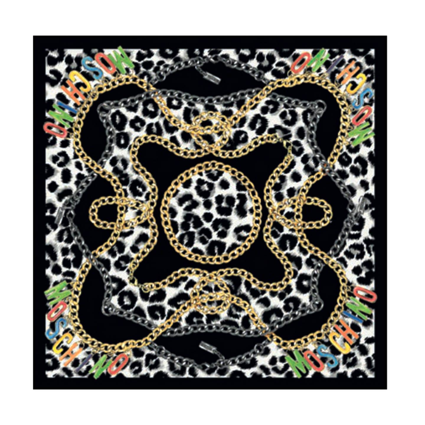 Moschino Scarf Black Multi Colored Logo Design - Large Square Silk