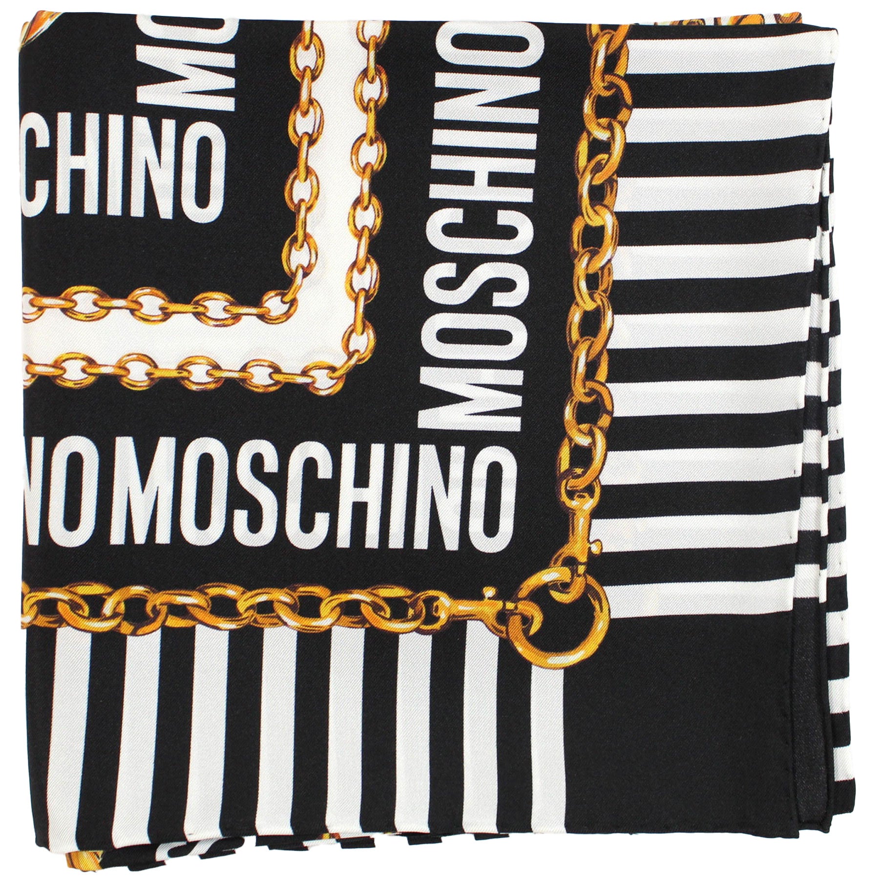Moschino Scarf Black White Logo Design - Large Square Silk Foulard - 2023/24 Collection