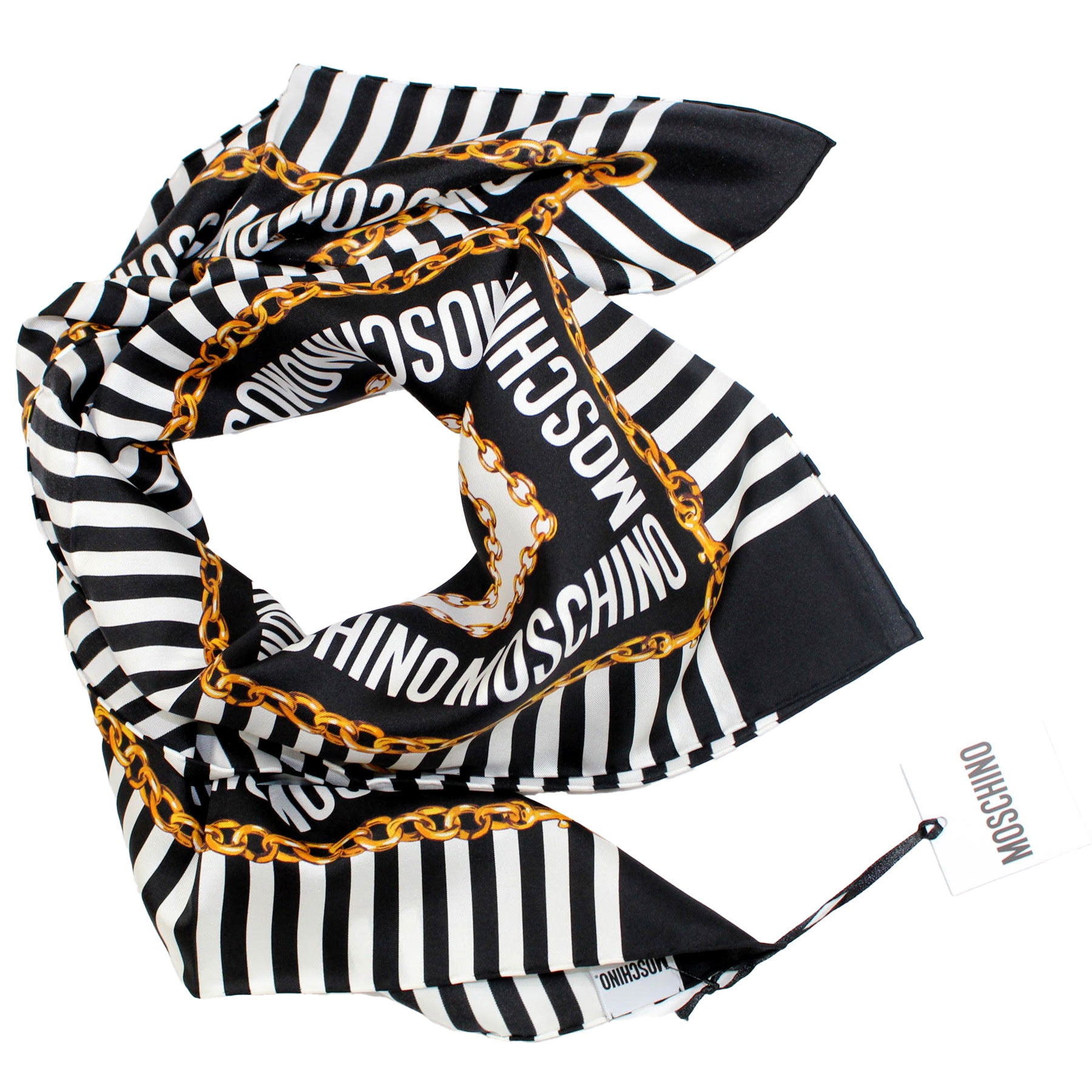 Moschino Scarf Black White Logo Design - Large Square Silk Foulard - 2023/24 Collection