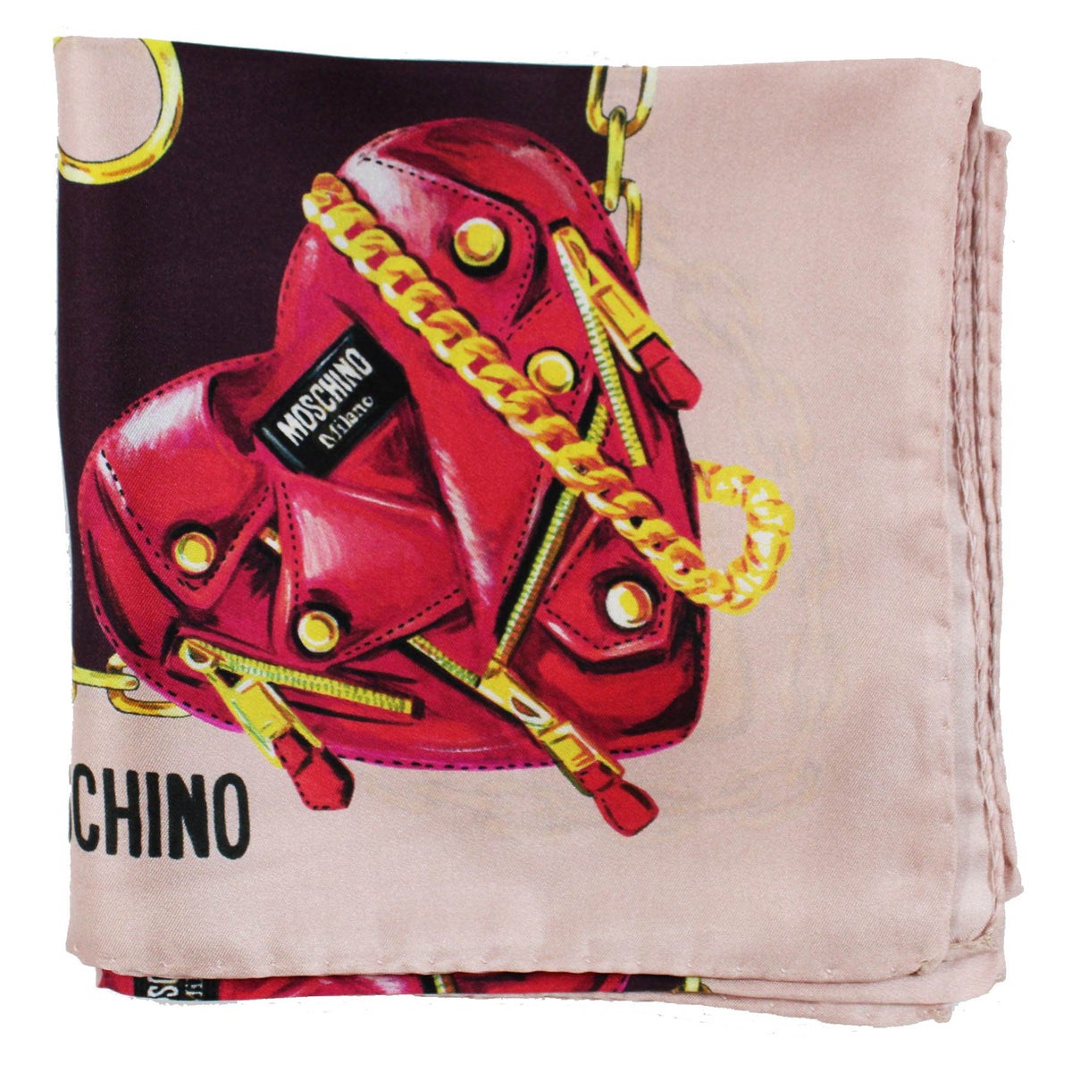 Moschino Silk Scarf Pink Purple Gold Heart &amp; Accessories - Medium Square
