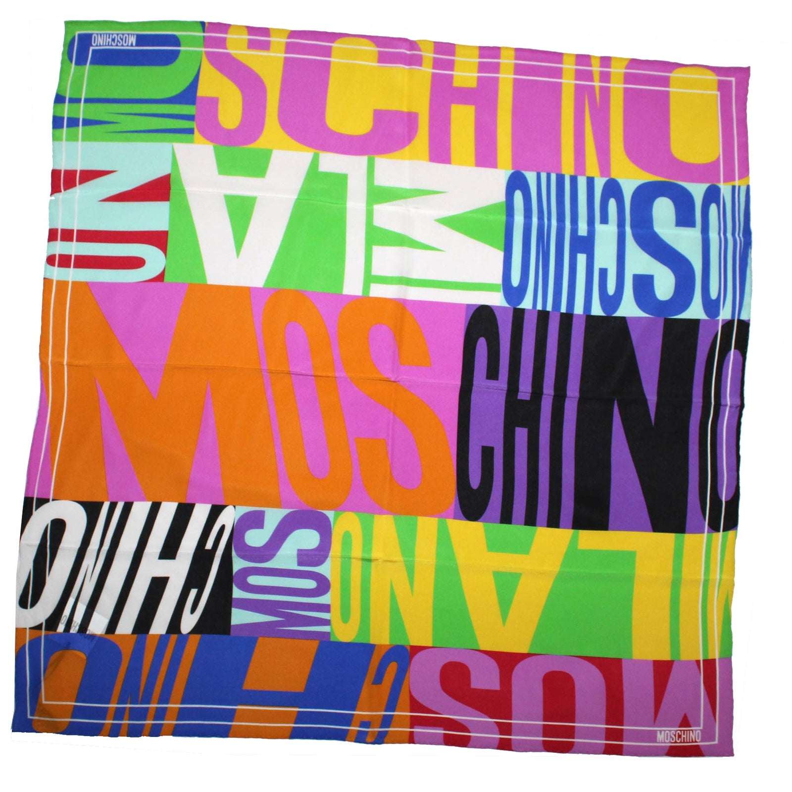 Moschino Scarf Colorful Logo Design - Large Square Silk Foulard SALE