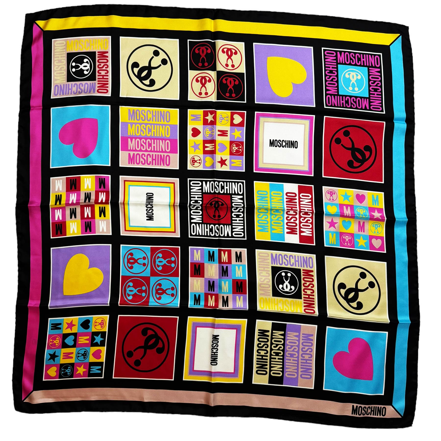 Moschino Silk Scarf Black Signature Design Square Foulard 2024 Col Como Milano