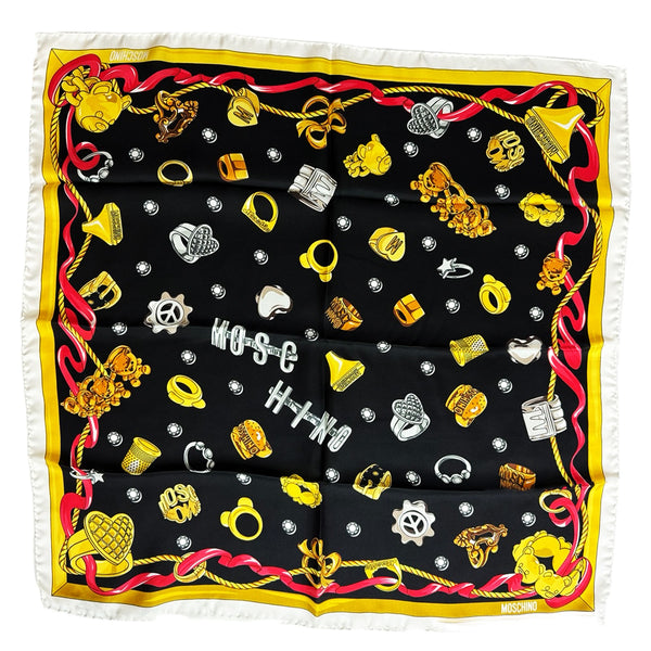 Moschino Silk Scarf Black Gold Jewelry Design - Medium Square SALE