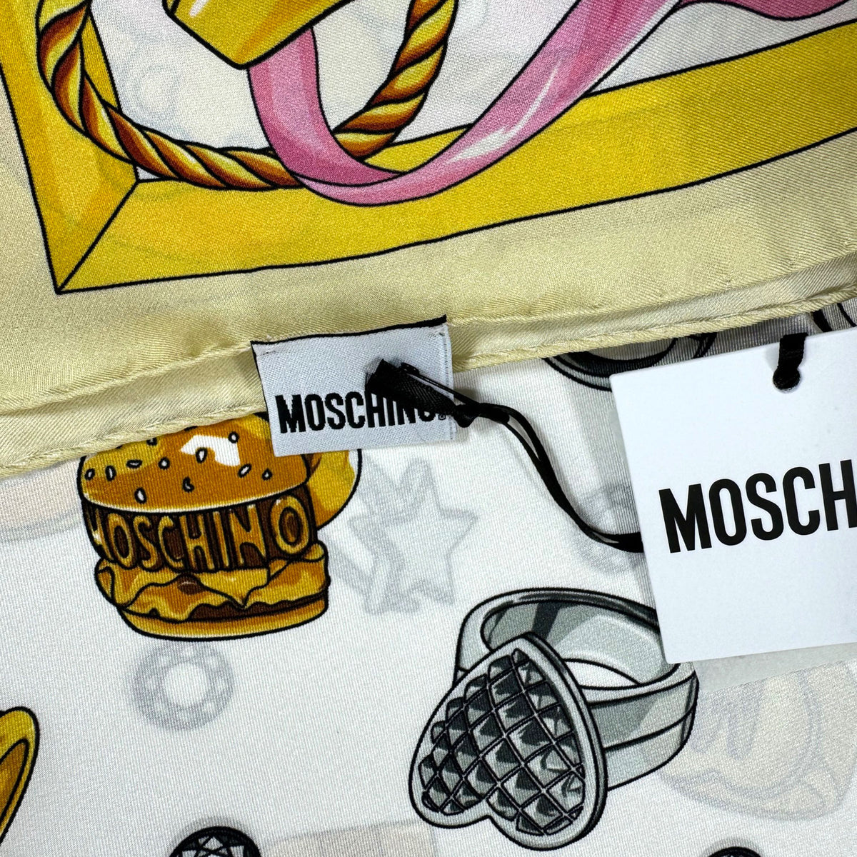 Moschino Silk Scarf White Gold Jewelry Design - Medium Square SALE