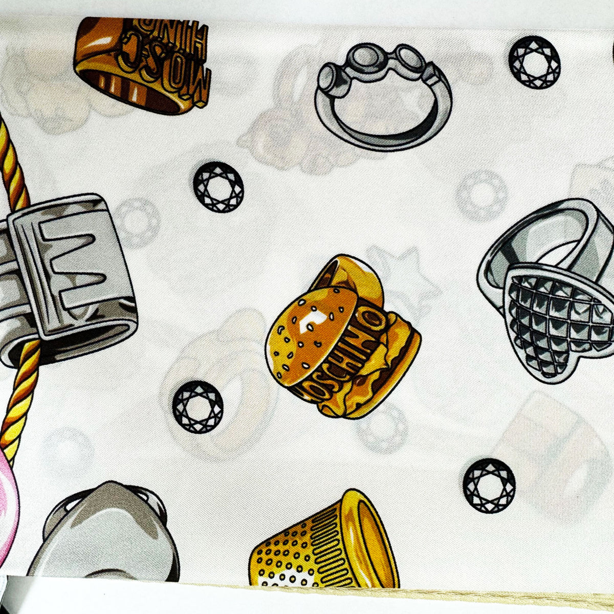 Moschino Silk Scarf White Gold Jewelry Design - Medium Square