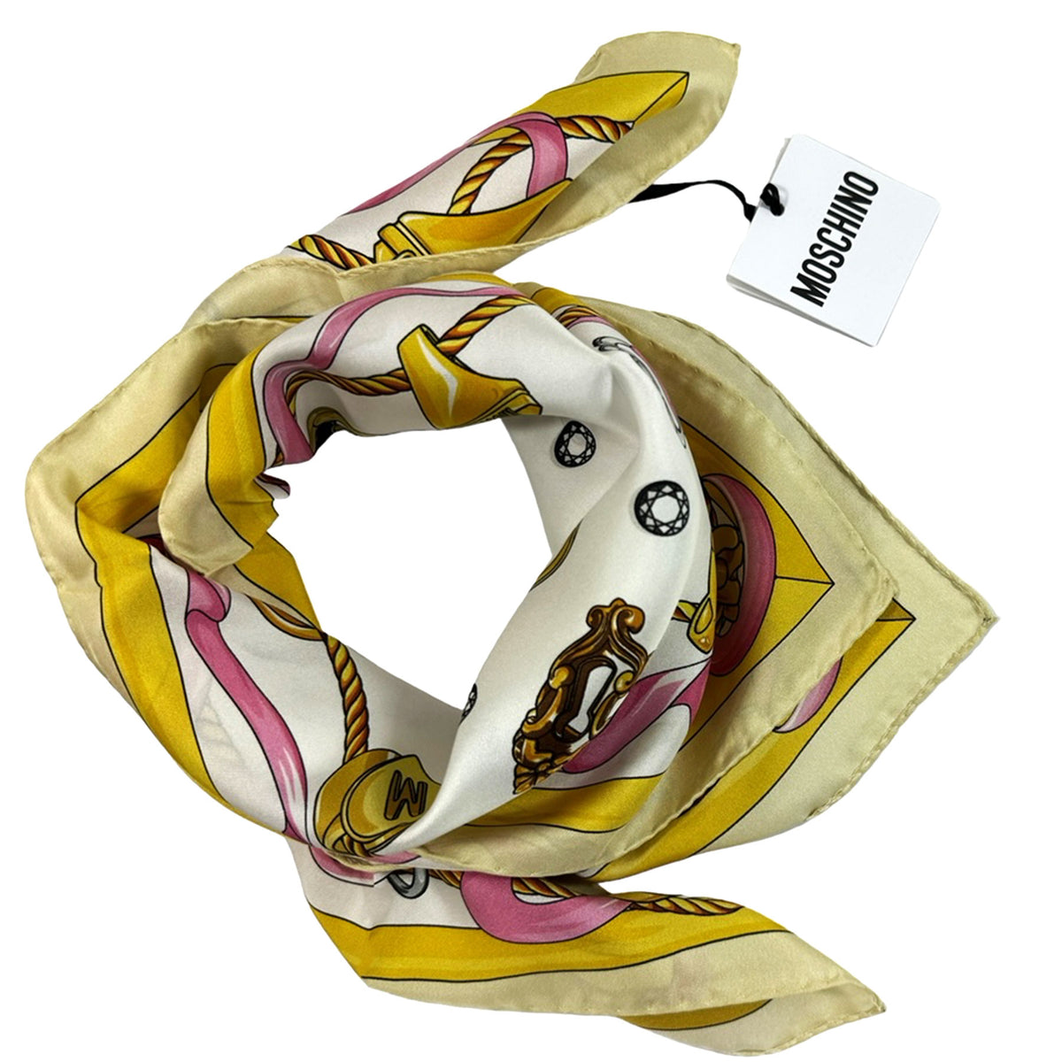 Moschino Silk Scarf White Gold Jewelry Design - Medium Square SALE